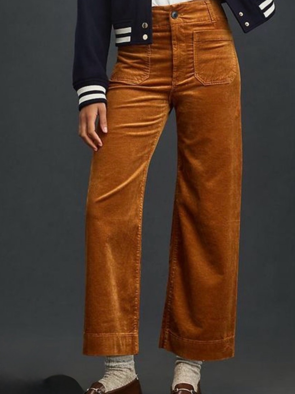 Maeve Collette Wide-Leg Corduroy Pants - Rust Brown, 32